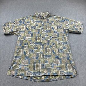 Vintage Makapuu Mens Shirt Large Brown Tropical Hawaiian Reverse Print USA Made